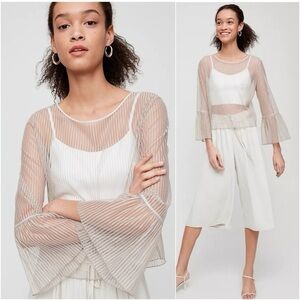 Babaton “Humbert” Elegant Striped Sheer Pale Pink, Flare Sleeve Blouse